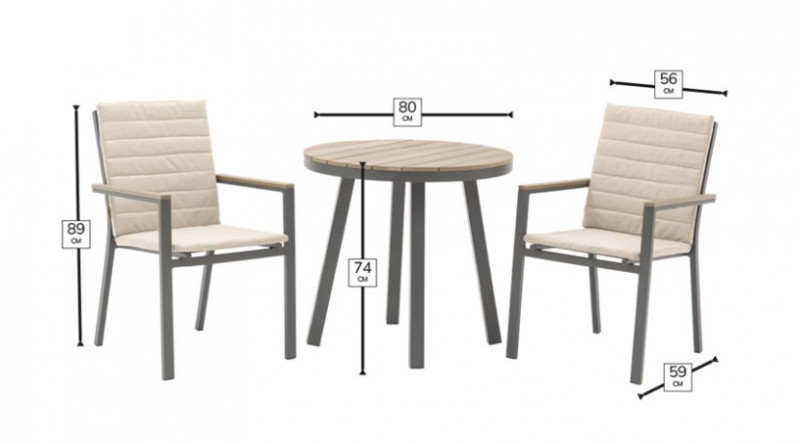 Zurich Round Bistro Table Set with 2 Chairs - Anthracite photo
