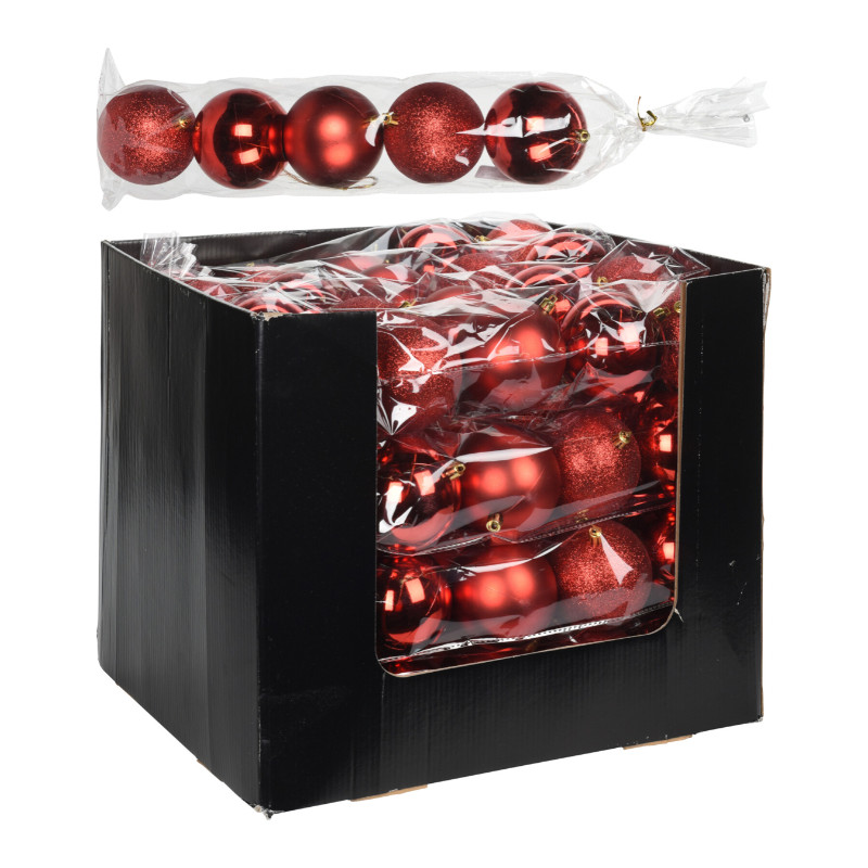 Koopman International  Xmas Ball 5pcs Glitter, Matt & Shiny Red- Prices Coming Soon