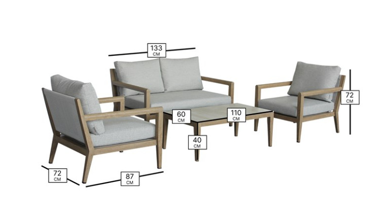 Maine 2 Seat Sofa Set with 2 Sofa Chairs & Rectangle Coffee Table photo