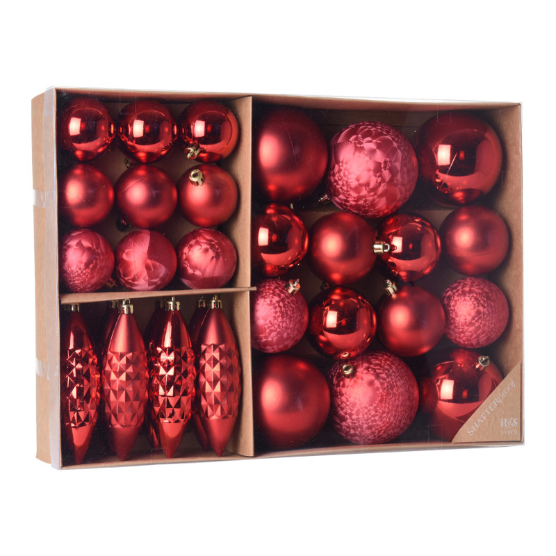 Red Xmas Bauble Box 31pcs photo