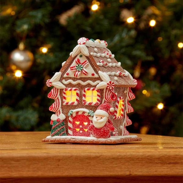 Gingerbread Santa CandyCane Cottage Light Decoration