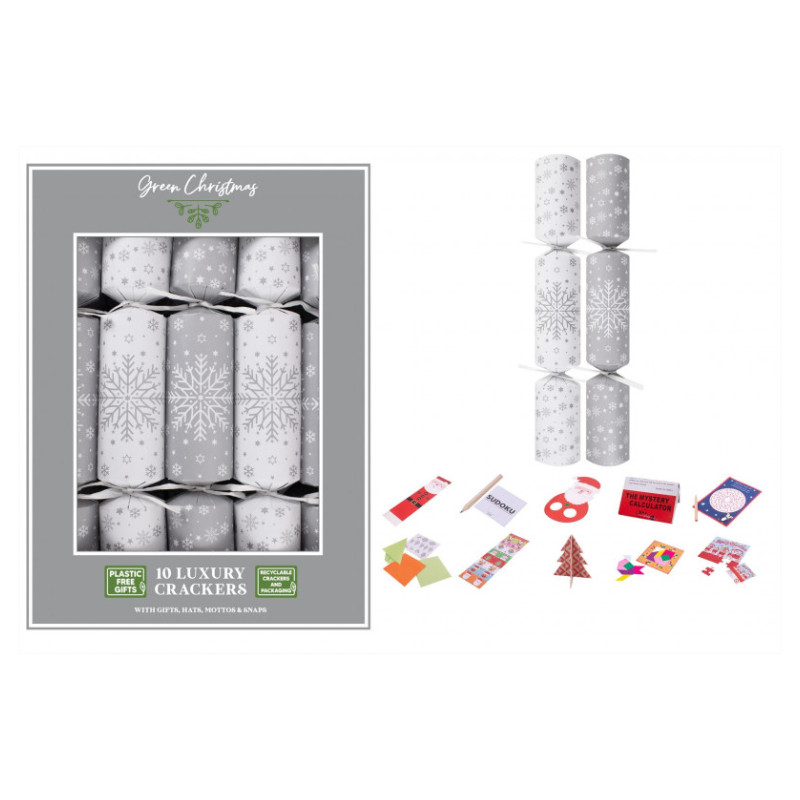 GREEN CHRISTMAS 10 LUXURY 14 ECO SNOWFLAKE CRACKERS photo