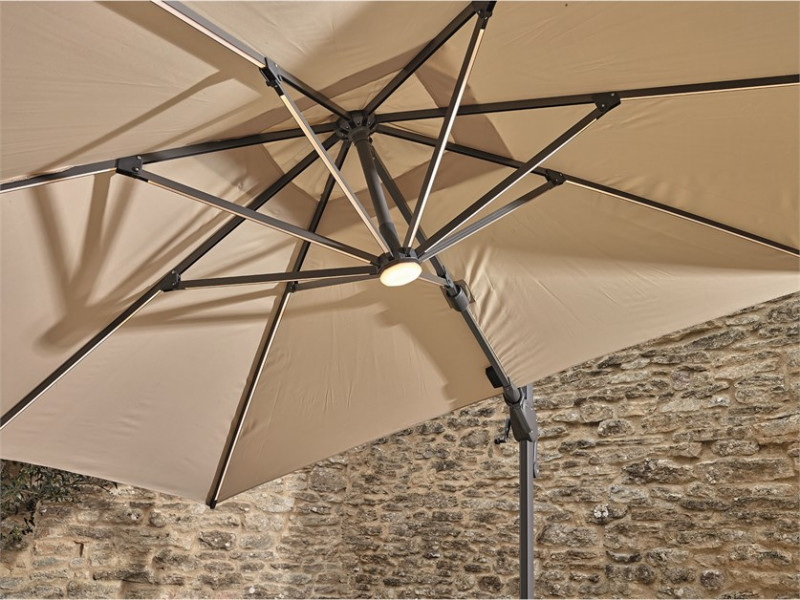 Truro 3.0 x 3.0m Square Cantilever Parasol with LED including Protective Cover - Sand- Coming Soon photo