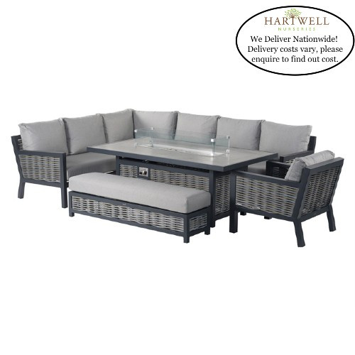 Portofino Wicker L-Shape Sofa with Rectangle Firepit Table, Sofa Chair & Stool photo
