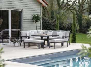 Zurich Corner Sofa with Square Piston Adjustable Table & 2 Benches