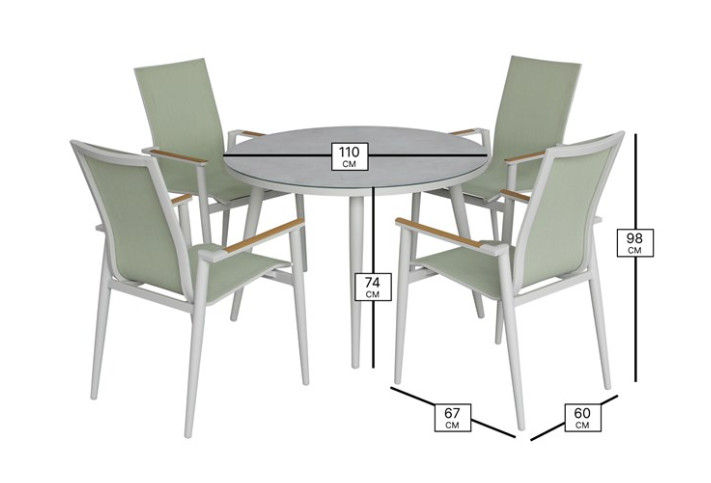 Sofia Round Table with 4 Armchairs, Parasol & Base Set - Green photo