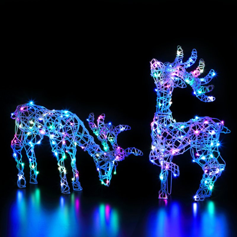 66CM TATTON GRAZING DEER 80 LEDS WHITE RATTAN COLOUR CHANGEABLE