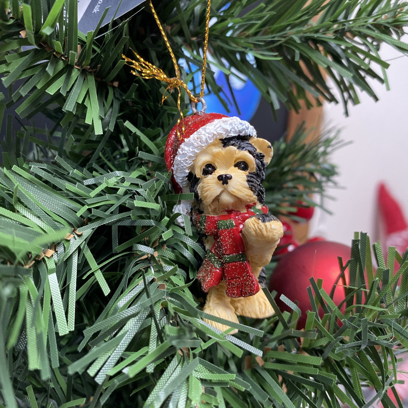 Christmas Dog Tree Decoration with Santa Hat photo