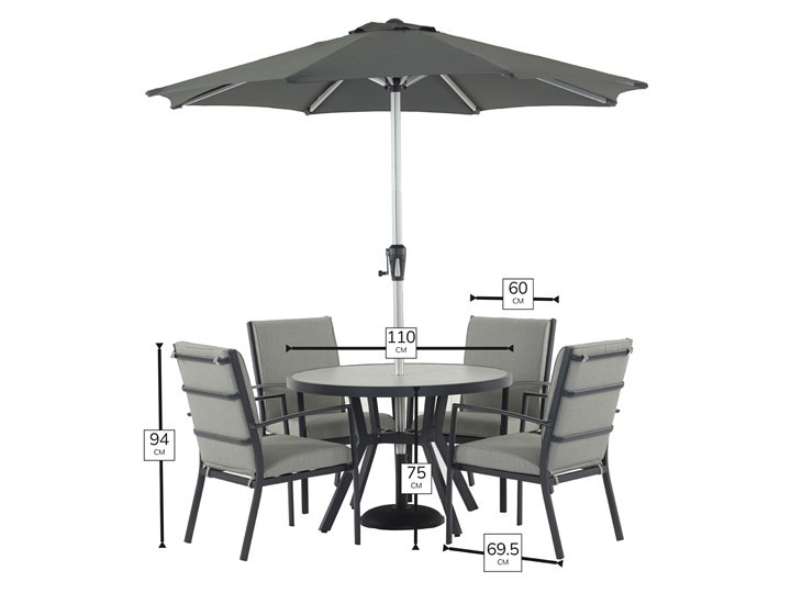 Seville 4 Seat Round Dining Set, Valencia Chairs Parasol & Base photo