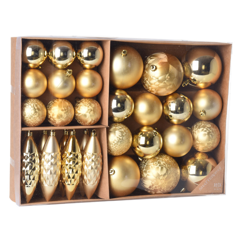 Gold Xmas Bauble Box 31pcs