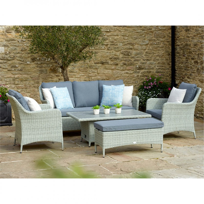 Tetbury Cloud 3 Seater Sofa with Dual Height Rectangle Tree-Free Top Table, 2 Armchairs & Bench
