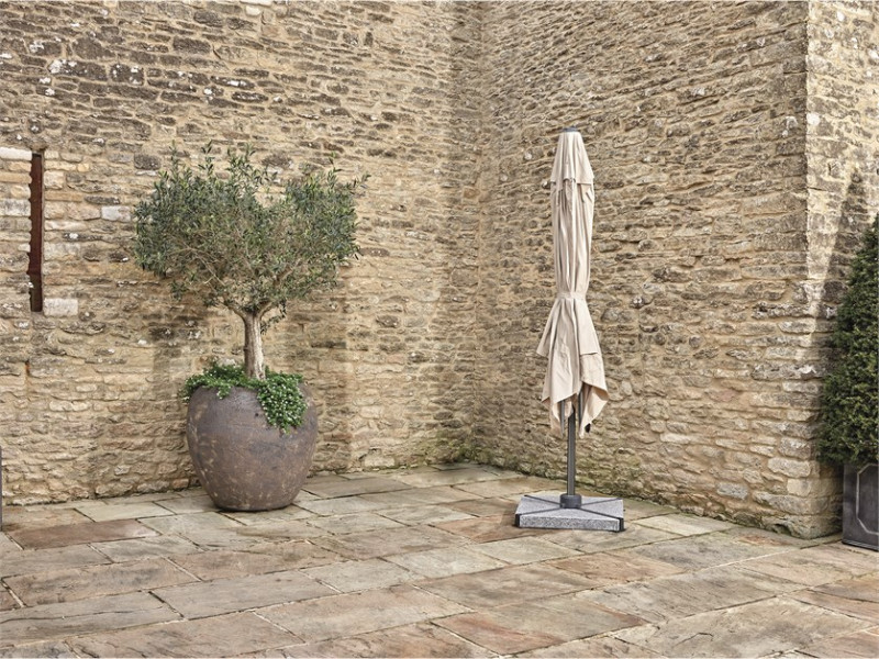 Chichester 3m Square Parasol with Granite Base and Cover- Sand - Low Stock photo