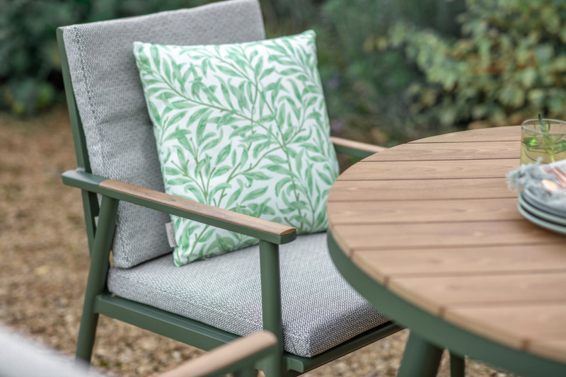 Wisley 110cm Round Table with 4 Armchairs, Parasol &  Base- Sage photo