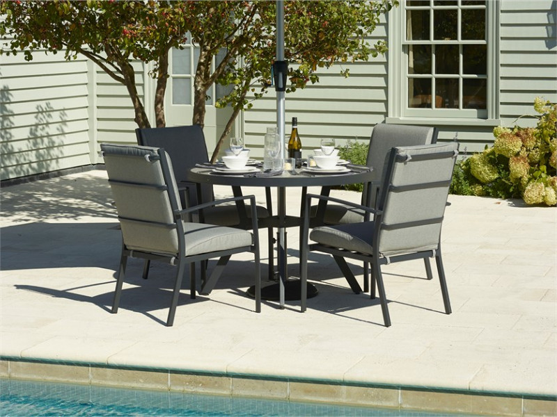 Seville 4 Seat Round Dining Set, Valencia Chairs Parasol & Base photo