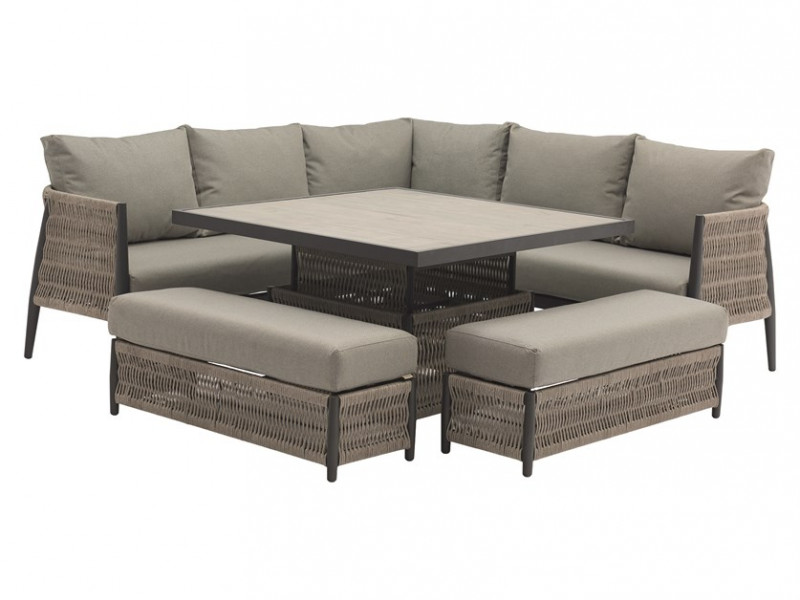 Bramblecrest Mauritius Corner Sofa with Square Dual Height Table & 2 Benches- Low Stock