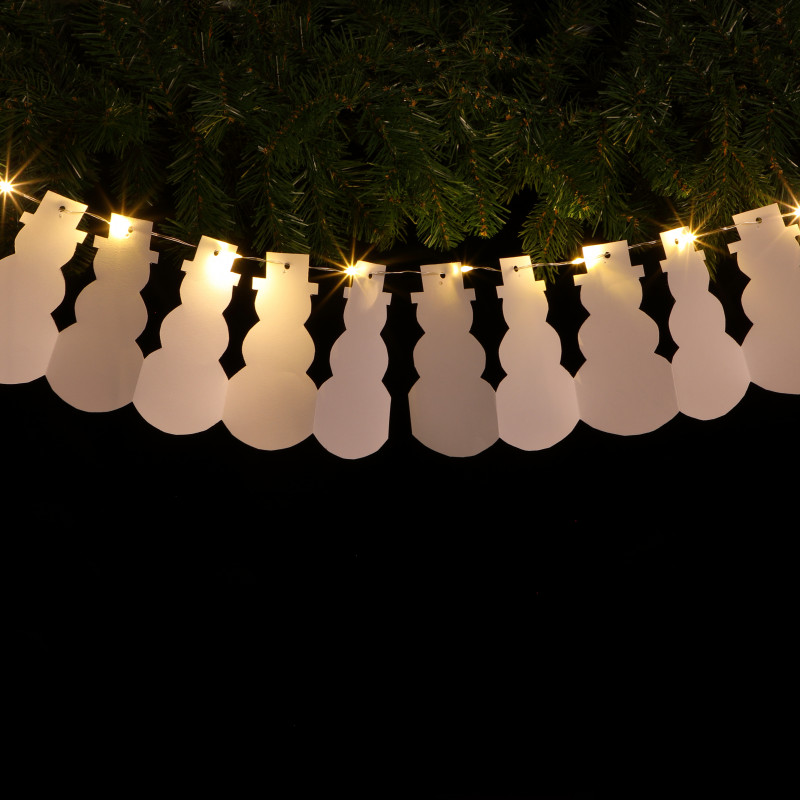 DIY PAPER STRING LIGHT - WHITE SNOWMAN WITH WARM WHITE LEDS