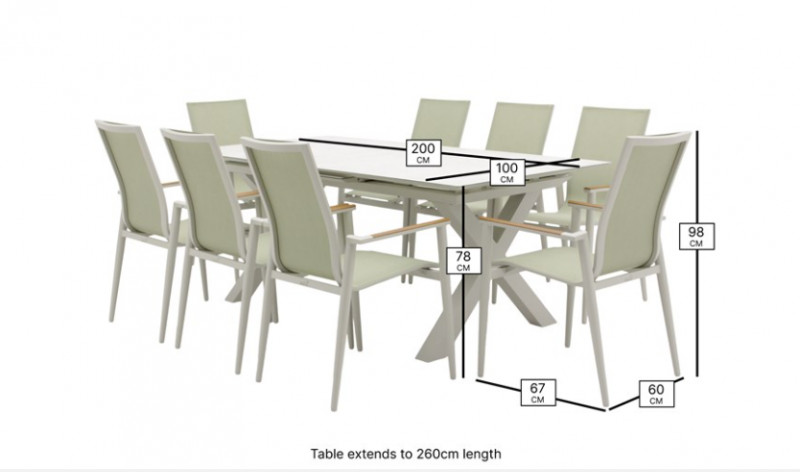 Sofia Extendable Dining Set with 8 Armchairs - Green photo