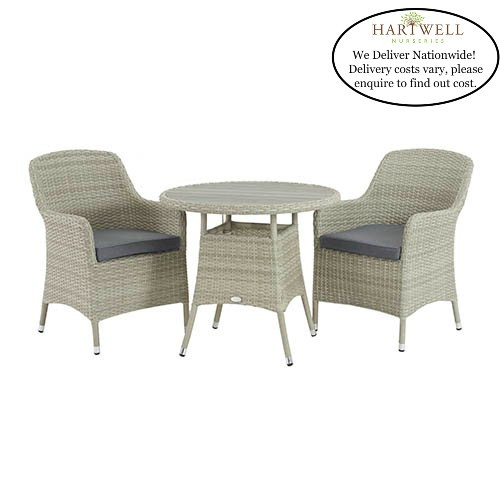 Bramblecrest Tetbury Cloud 80cm Round Bistro Table with Tree Free Top & 2 Armchairs with Eco Cushions