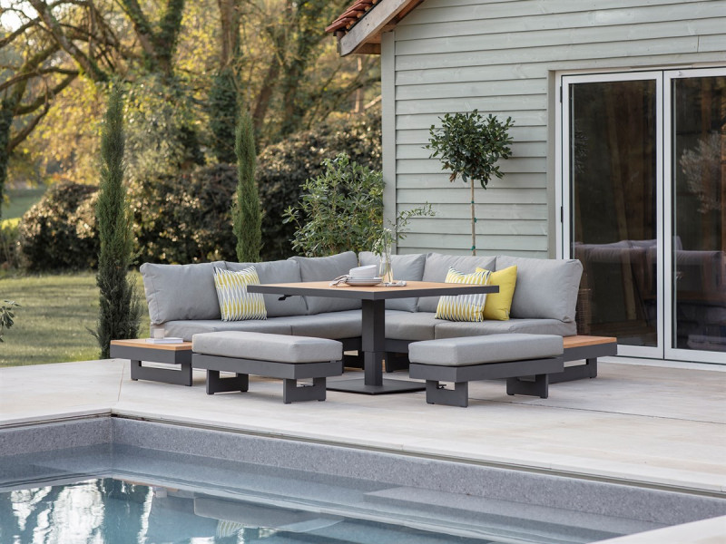 Vilamoura Corner Sofa with Square Piston Adjustable Table & 2 Benches photo