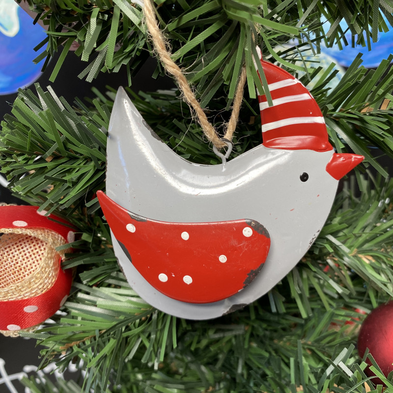 Christmas metal Bird Tree Decoration- Grey photo