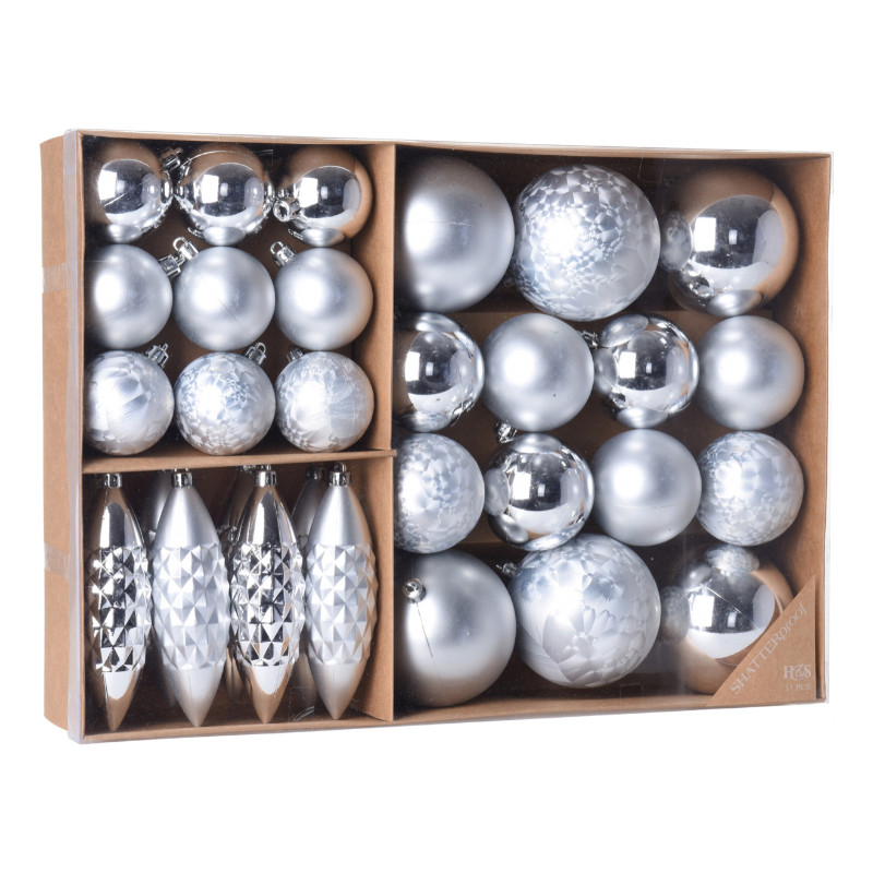 Koopman International  Silver Xmas Bauble Box 31pcs