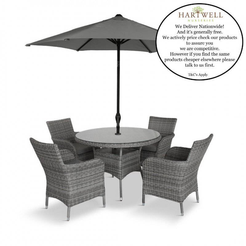 Monaco Stone 4 Seat Dining Set with 2.5m Parasol & Base photo