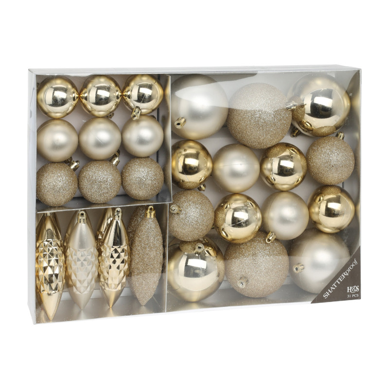 Gold Xmas Bauble Box 31pcs