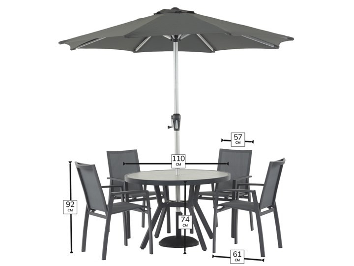 Seville 4 Seat Round Dining Set with Parasol & Base photo