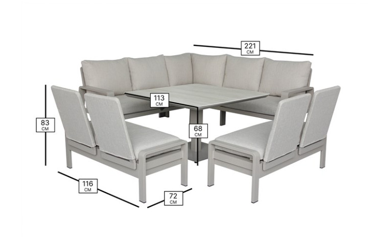 Prague Square Sofa with Piston Adjustable Table & 2 Benches - Latte photo