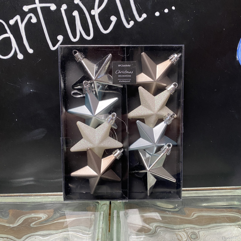 Christmas Star Tree Decorations - 8PCS Silver photo