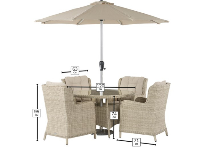 Chedworth 120cm Table 4 Armchairs & Parasol - Sandstone photo