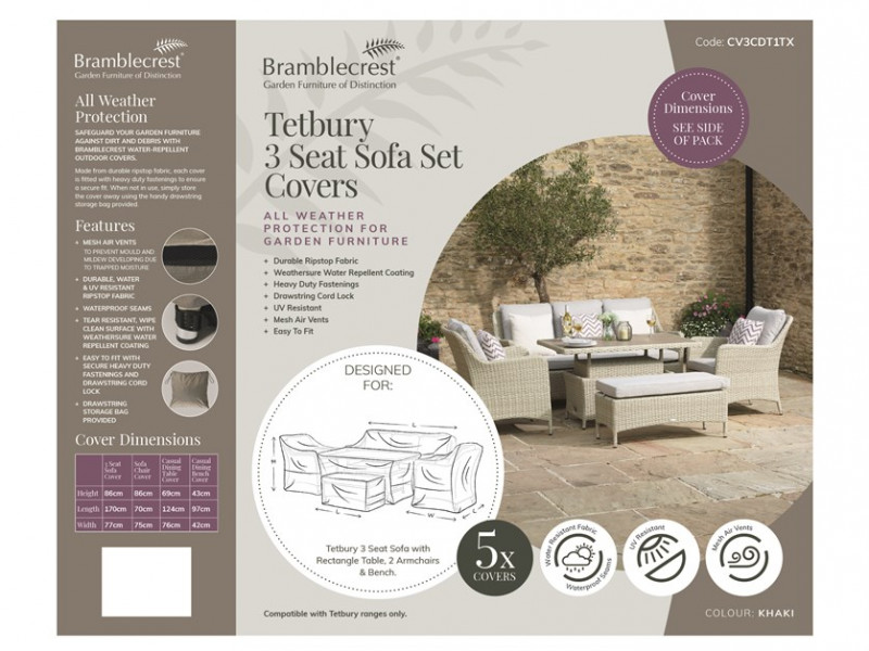 Tetbury 3 Seater Sofa, Rectangle Dual Height Table, 2 Sofa Chairs & Bench Set Covers photo