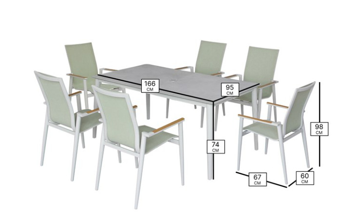 Sofia Rectangle Table with 6 Armchairs, Parasol & Base Set - Green photo