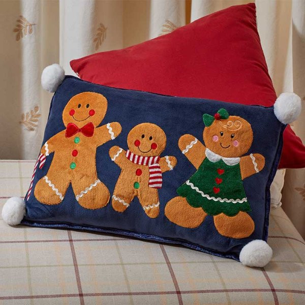 Gingerbread Family Cushion - Navy