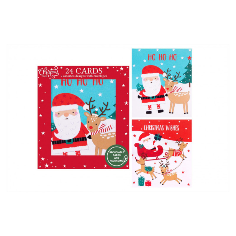 RSW International 24 PACK MINI SANTA & REINDEER CHRISTMAS CARDS