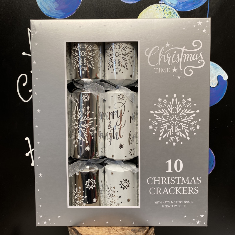 10 Silver and White Christmas Crackers photo