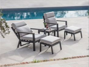 Bramblecrest Zurich 2 Reclining Sofa Chairs with Footstools & Tree-Free High Coffee Table - Anthracite