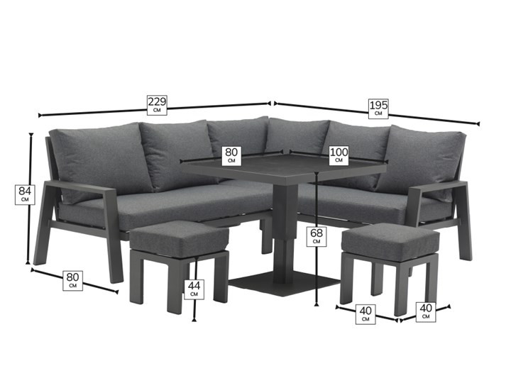 Amsterdam Corner Sofa with Mini Piston Adjustable Table & 2 Stools photo