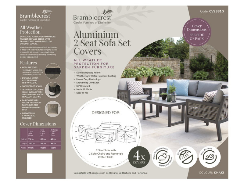 Aluminium 2 Seater Sofa, 2 Sofa Chairs & Coffee Table Set Covers photo