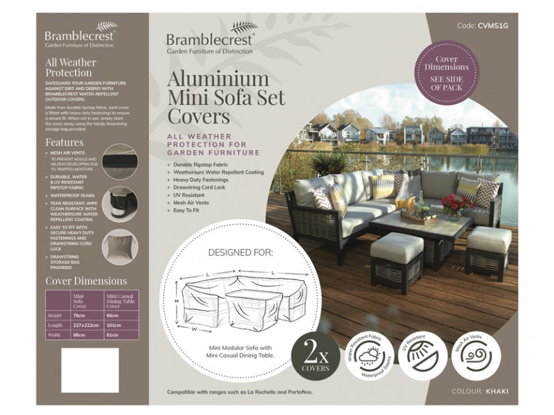 Aluminium Mini Square Corner Sofa with Dual Height Table & 2 Stools Set Covers - Portofino / La Rochelle