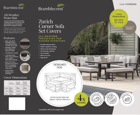 Zurich Modular Sofa with Square Adjustable Casual Dining Table & 2 Benches Covers