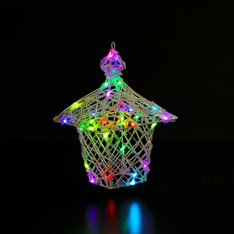 35CM DICKENSIAN LANTERN 40 LEDS WHITE RATTAN COLOUR CHANGEABLE BATTERY OPERATED photo