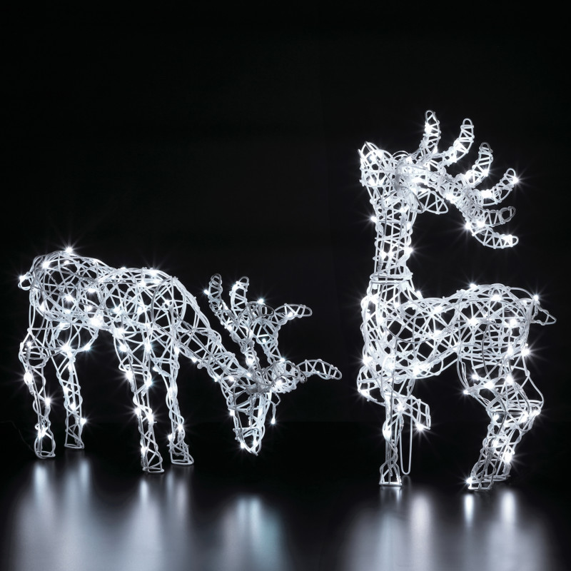 40CM TATTON GRAZING DEER 80 LEDS WITH WHITE RATTAN COLOUR CHANGEABLE