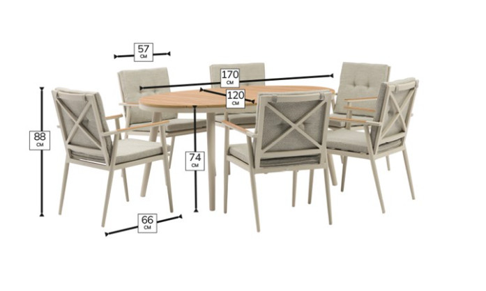Wisley 175x120cm Ellip Table, 6 chairs, Parasol & Base- Mocha photo