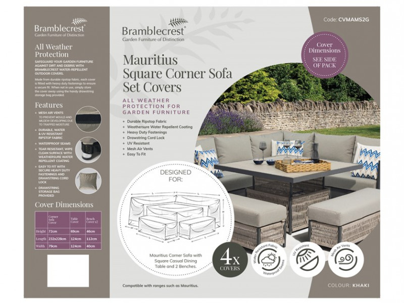 Mauritius Square Corner Sofa with Dual Height Table & 2 Benches Set Covers