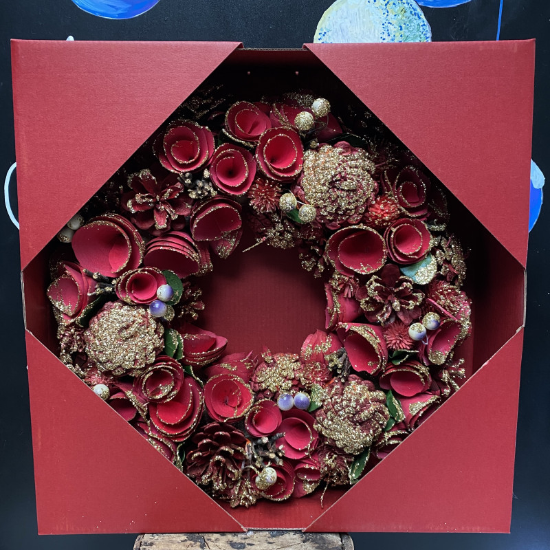Red Artificial Christmas Wreath With Roses photo