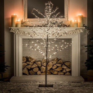 1.8 WARM WHITE SNOWY TWIG TREE WITH BERRIES - 220 LEDS photo