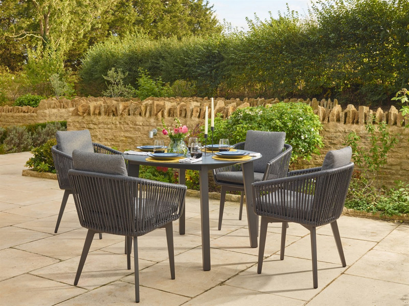 Palermo 4 Seat Round Dining Set with Parasol & Base photo