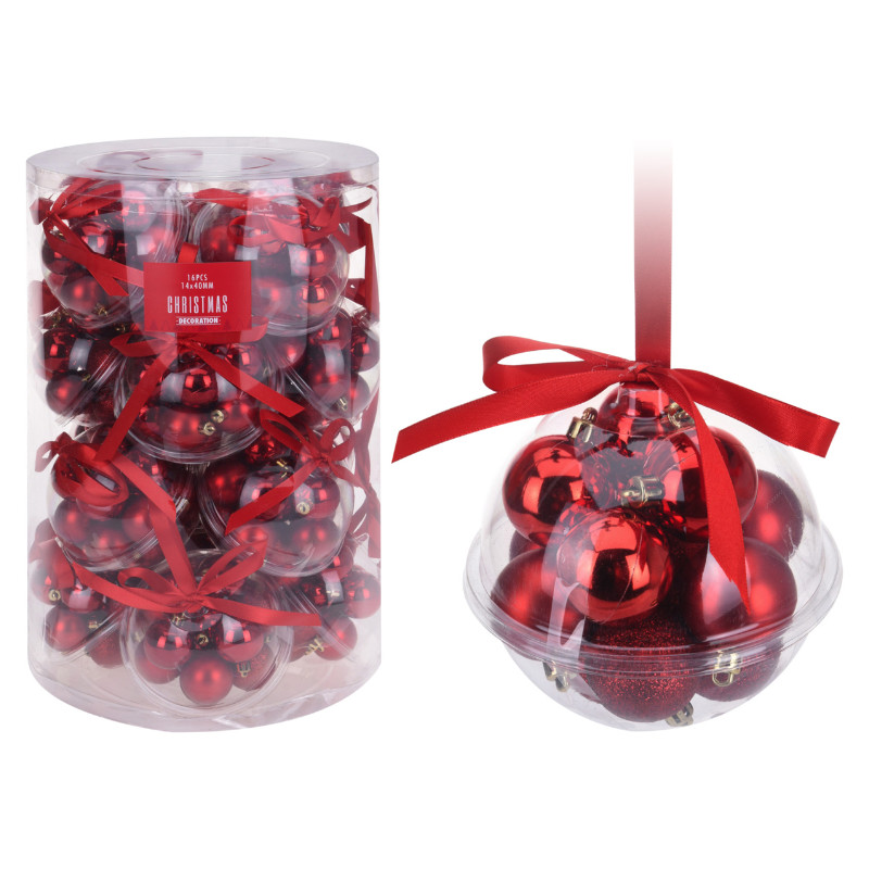 Red Xmas Balls 14pcs 40MM