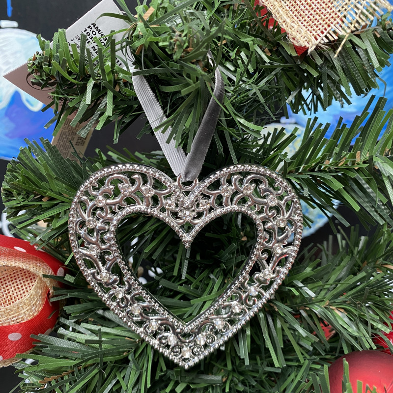 Christmas Silver Heart Tree Decoration photo